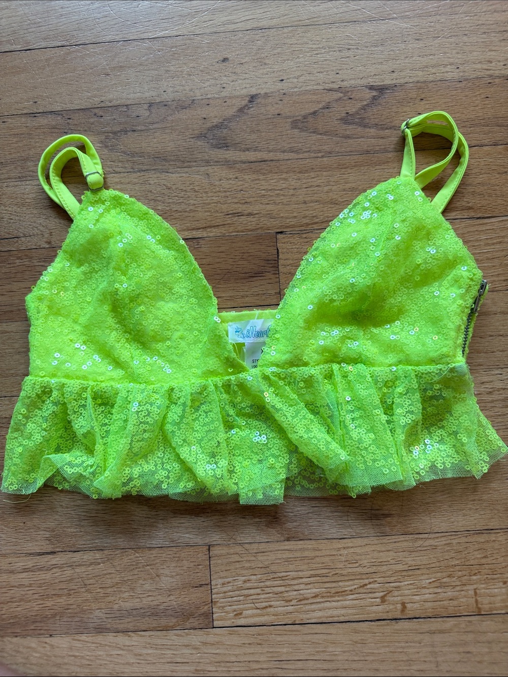 iHeartRaves Neon Lime Sequin Ruffle Bralette